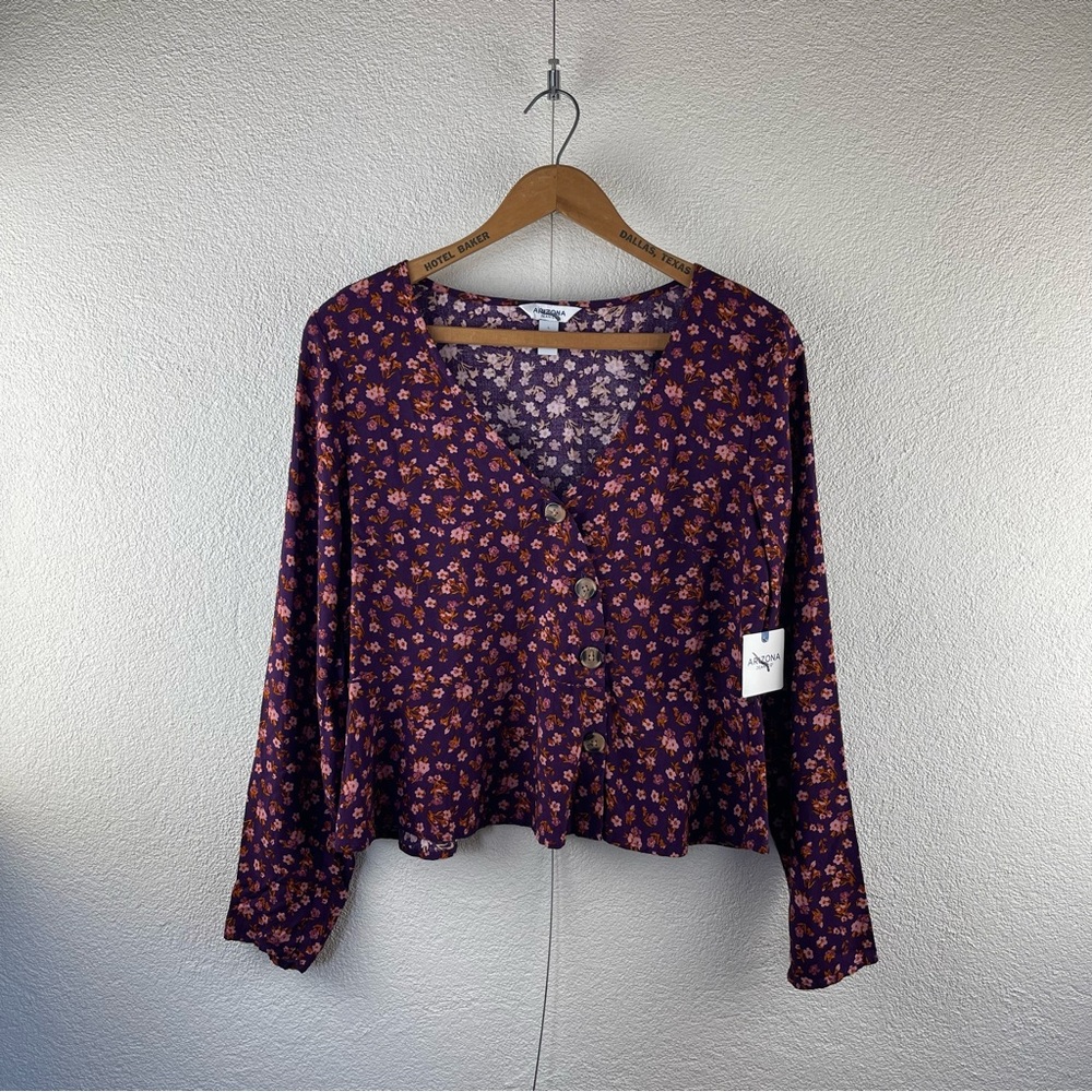 Arizona Jean Co l L Feminine Ditsy Floral Surplice Button Bodice Bohemian Blouse